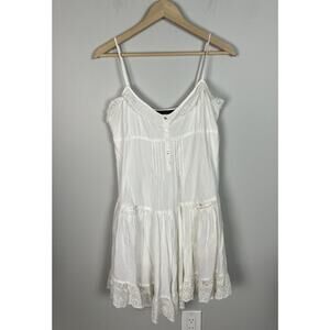 Zara Basic White Boho Festival Beach Mini Dress Lace With Embroidery Size Small